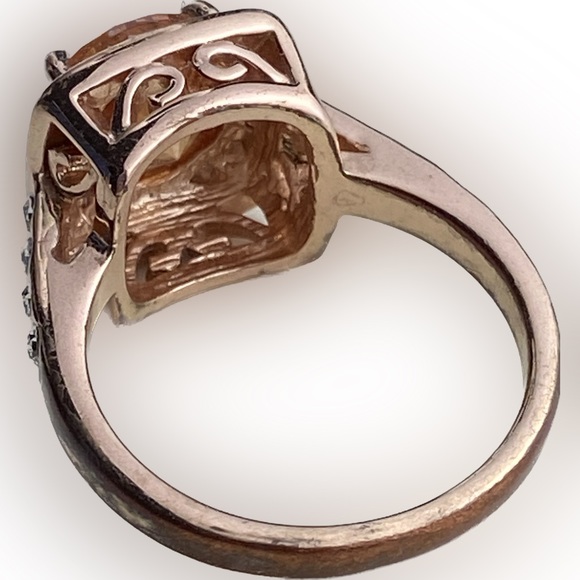 Cubic Zirc Yellow Topaz 18K Rose Gold Plated cocktail ring halo Austrian Crystal - Picture 5 of 16